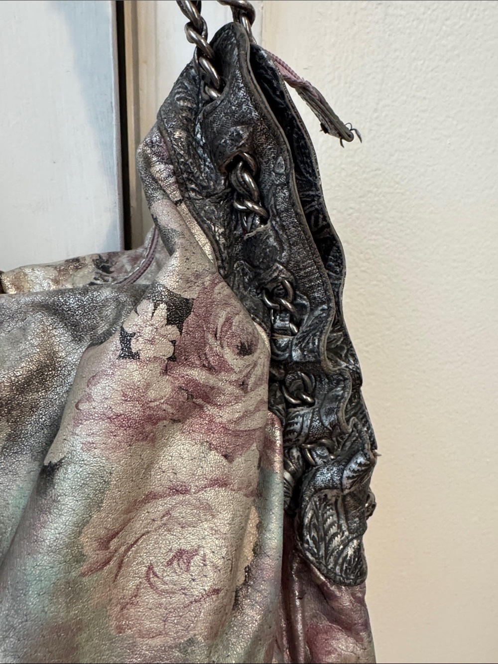 Vintage Sharif Studio Metallic Leather Floral Shoulder Bag Purse Flower Boho - Picture 4 of 12
